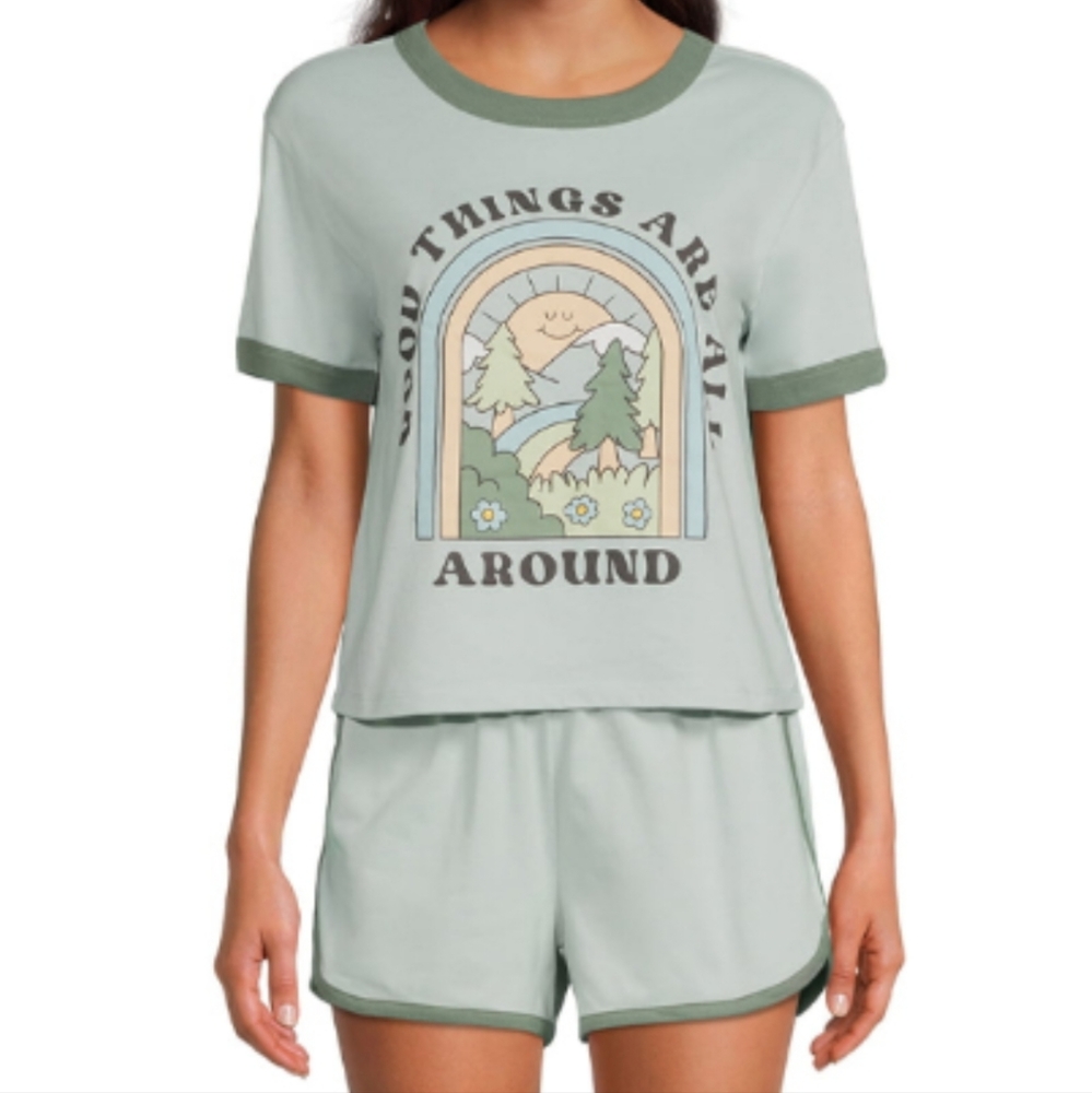 Ringer Tee and Short Lounge Set Green Size 2X